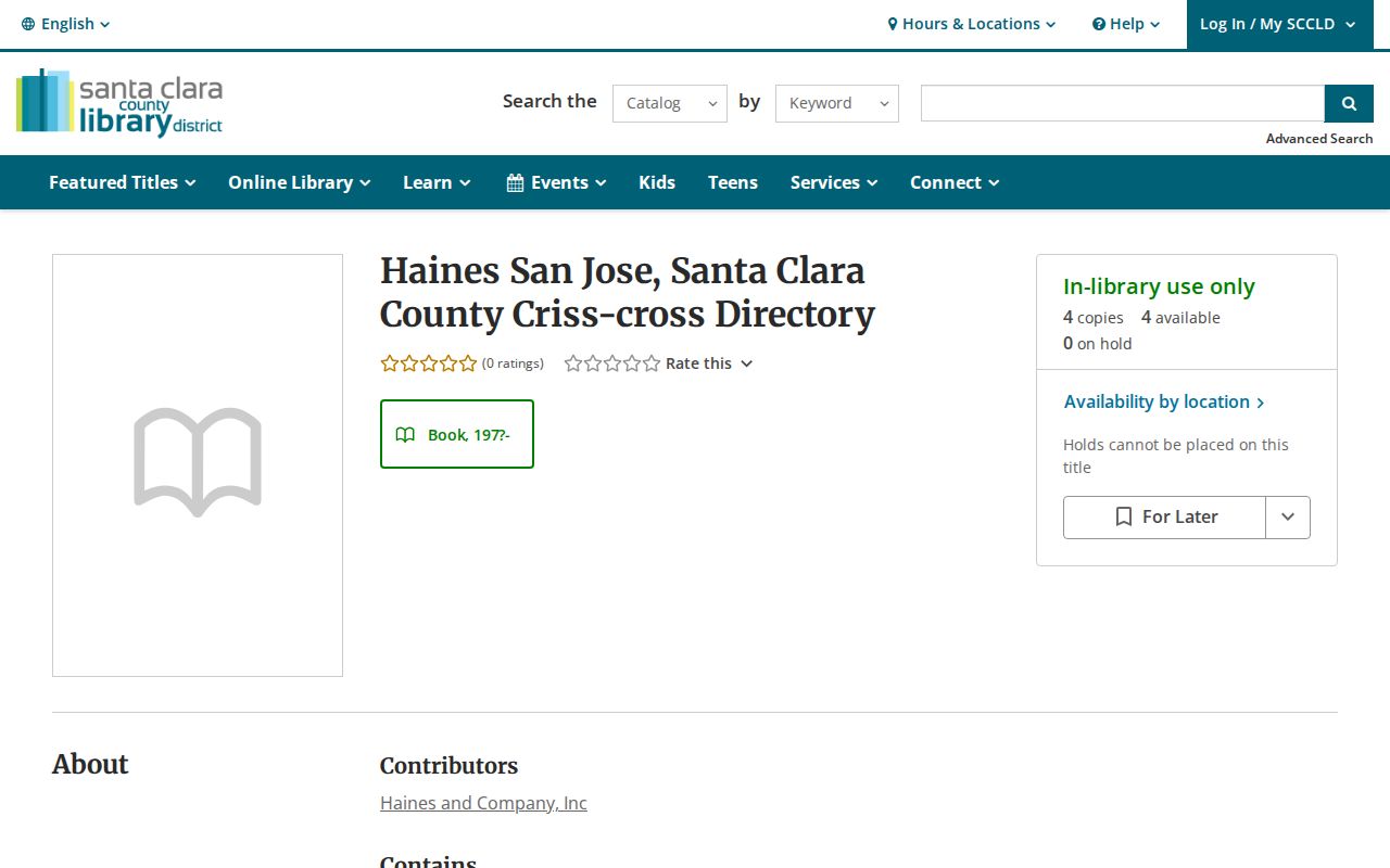 Saratoga city directory Haines criss-cross catalog record