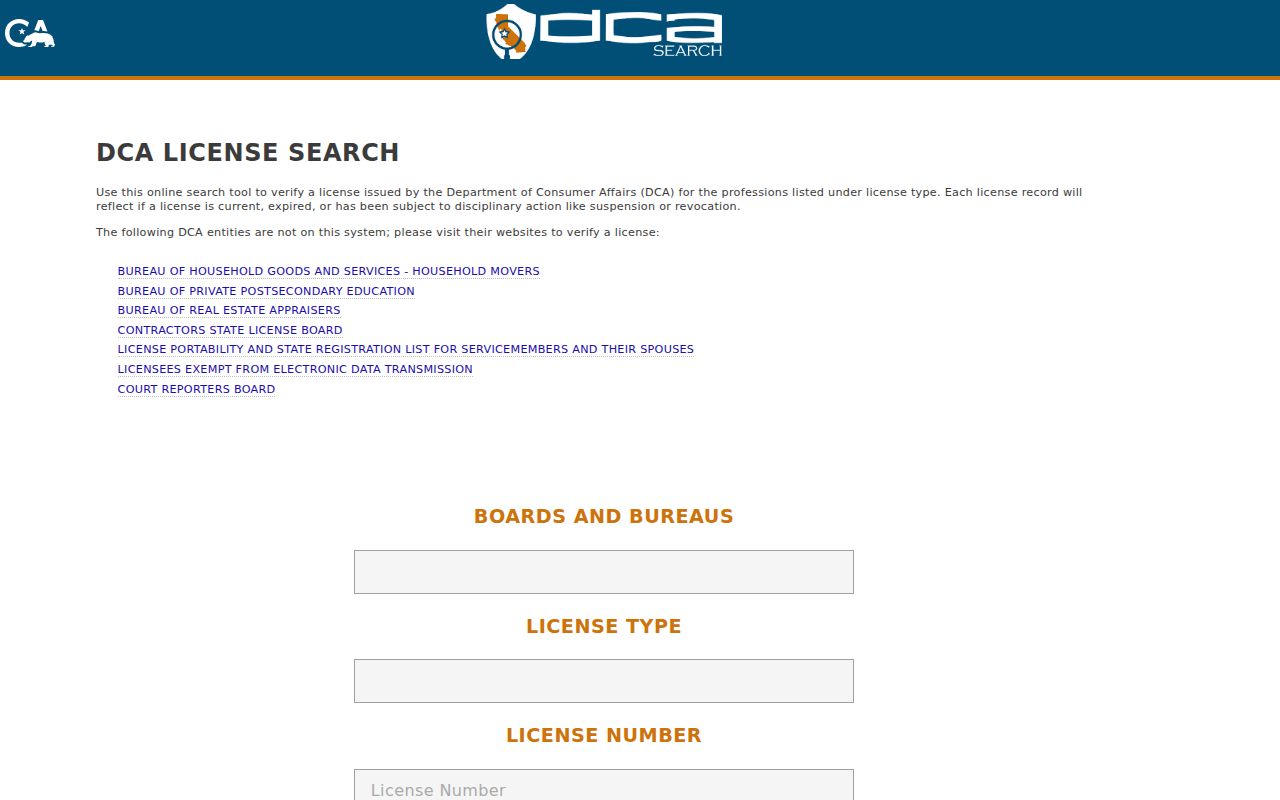 Saratoga residents directory view of California professional license search