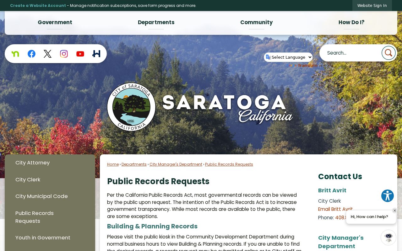 Saratoga residents directory view of city public records requests