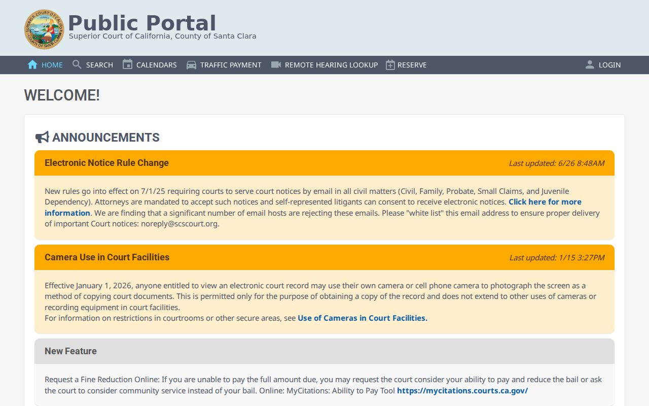 Saratoga residents directory view of Santa Clara court case search
