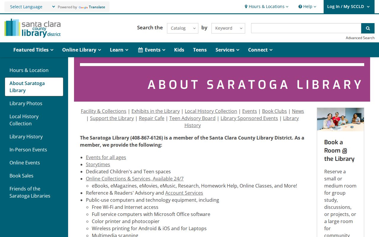 Saratoga residents directory view of Saratoga Library local history