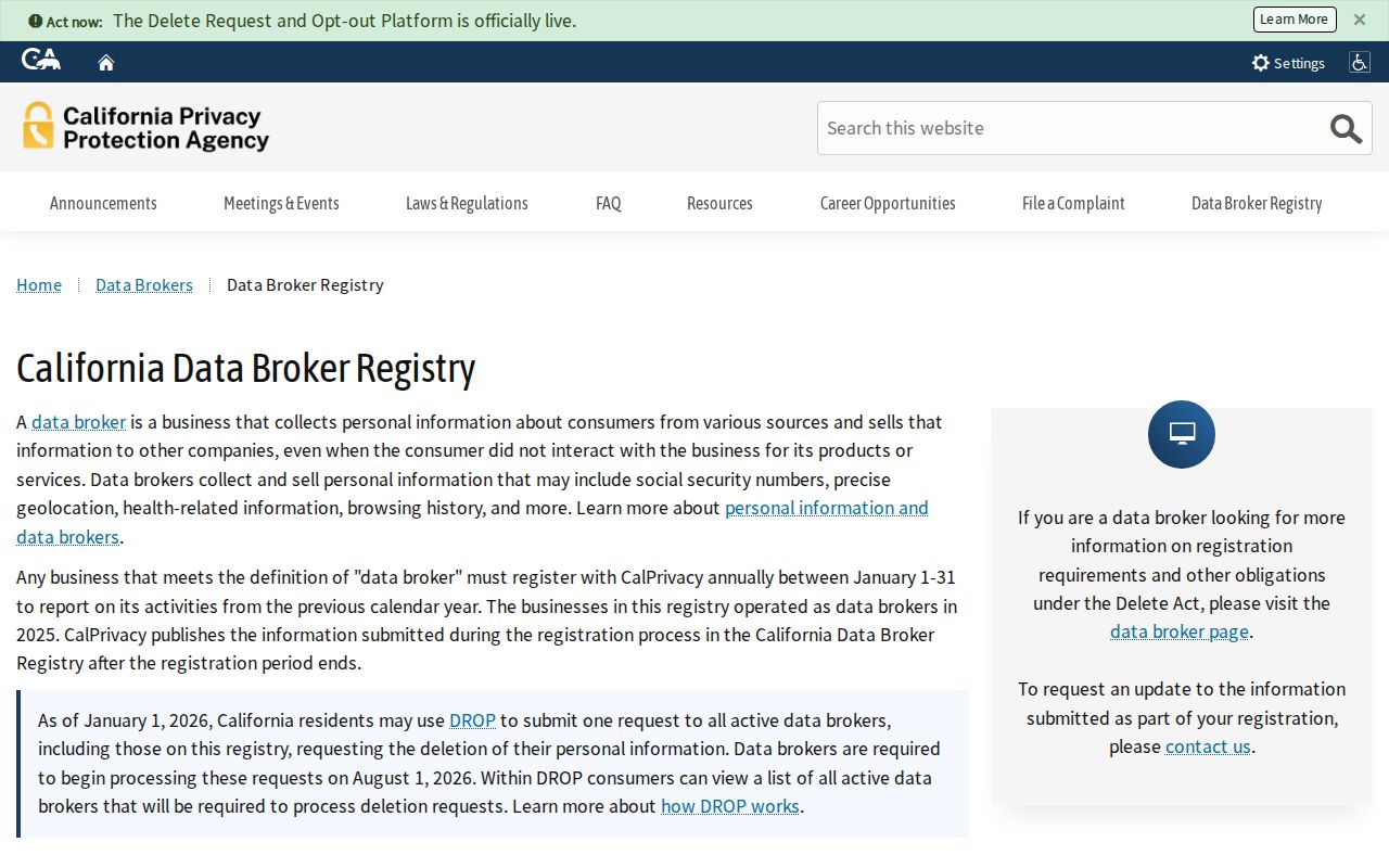 Saratoga neighbors California data broker deletion system
