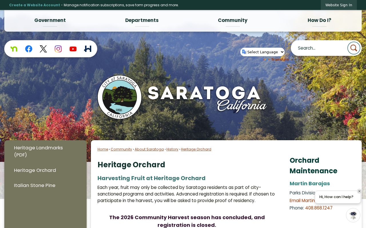 Saratoga neighbors Heritage Orchard community history