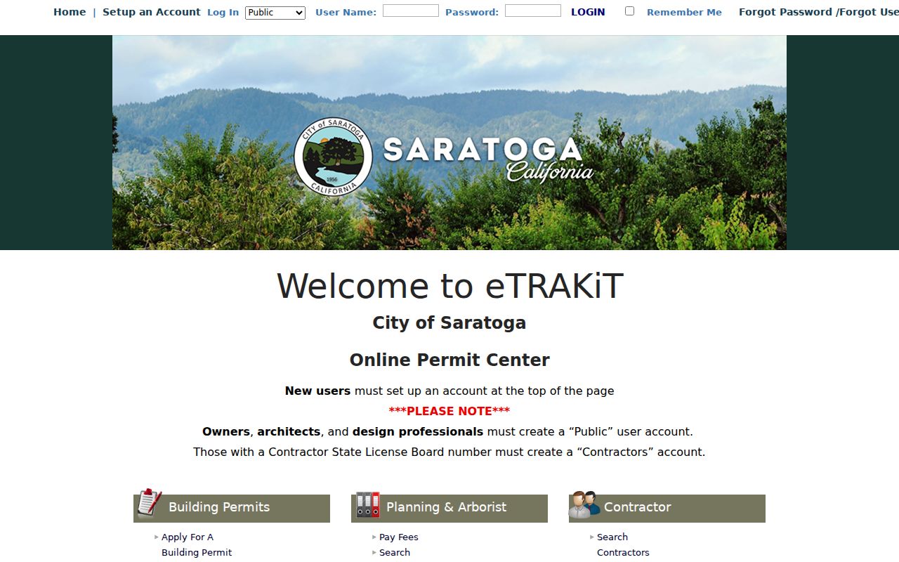 Saratoga previous residents eTRAKiT permit record trail