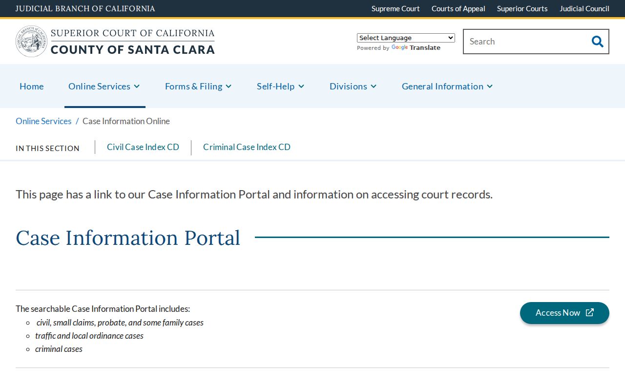 Saratoga resident lookup reference for Santa Clara County court case information