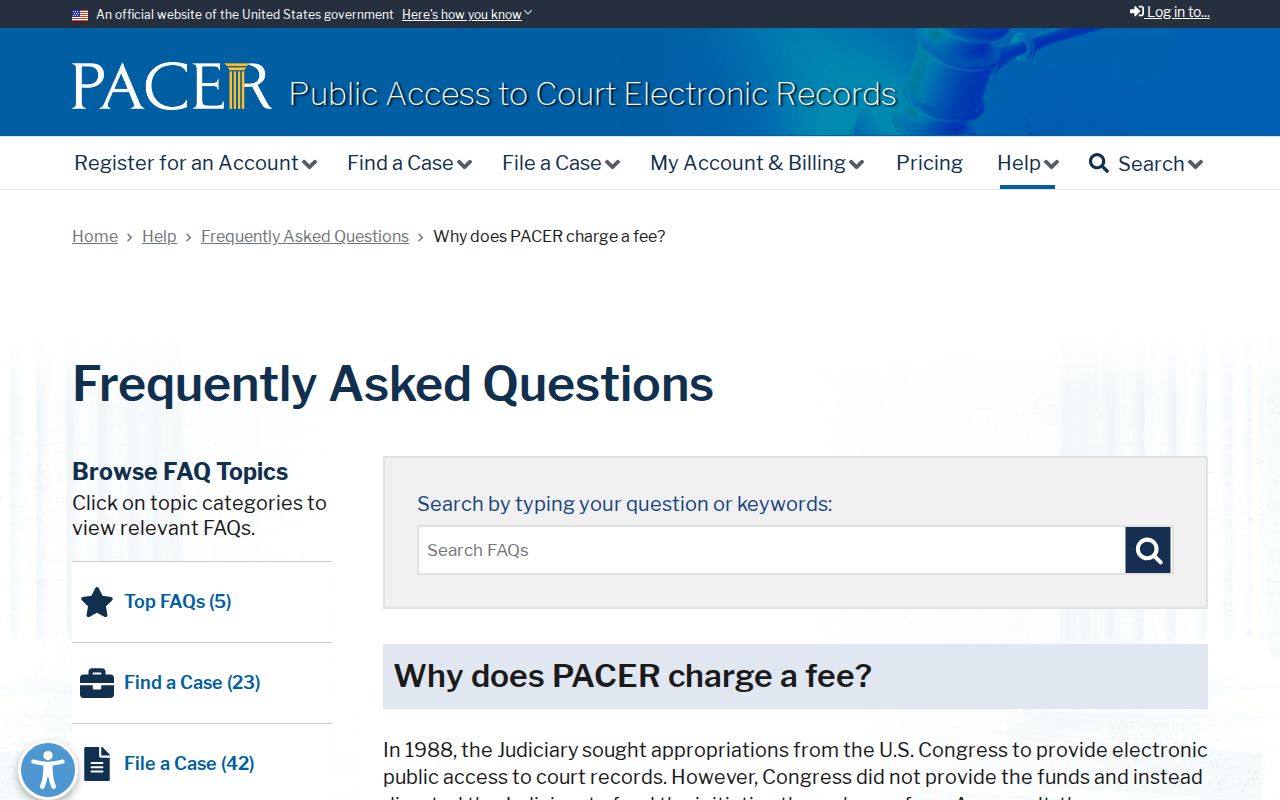 Saratoga resident lookup reference for PACER document fees