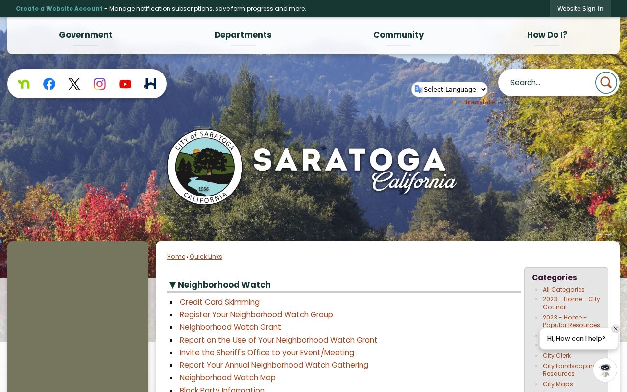 Saratoga street directory neighborhood watch and block resources