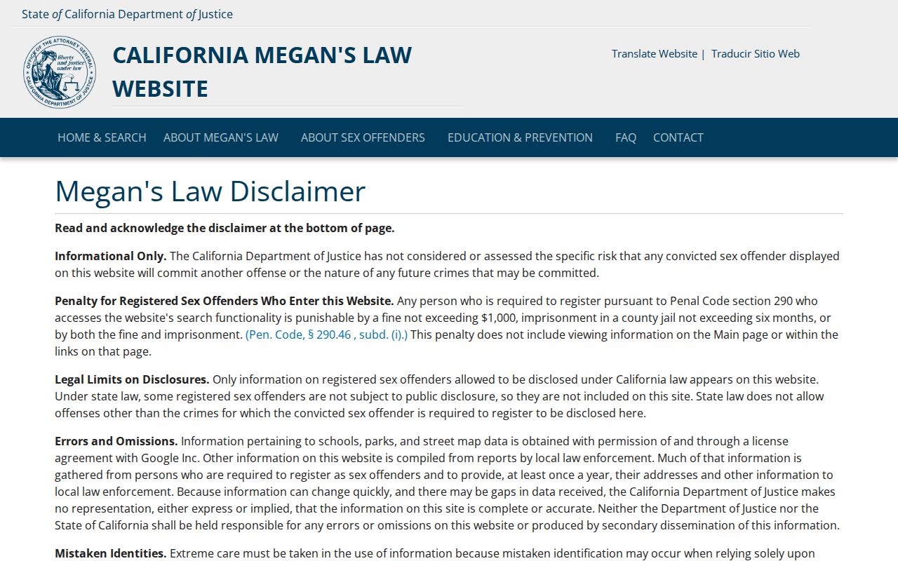 Saratoga ZIP directory caution: California Megan's Law search